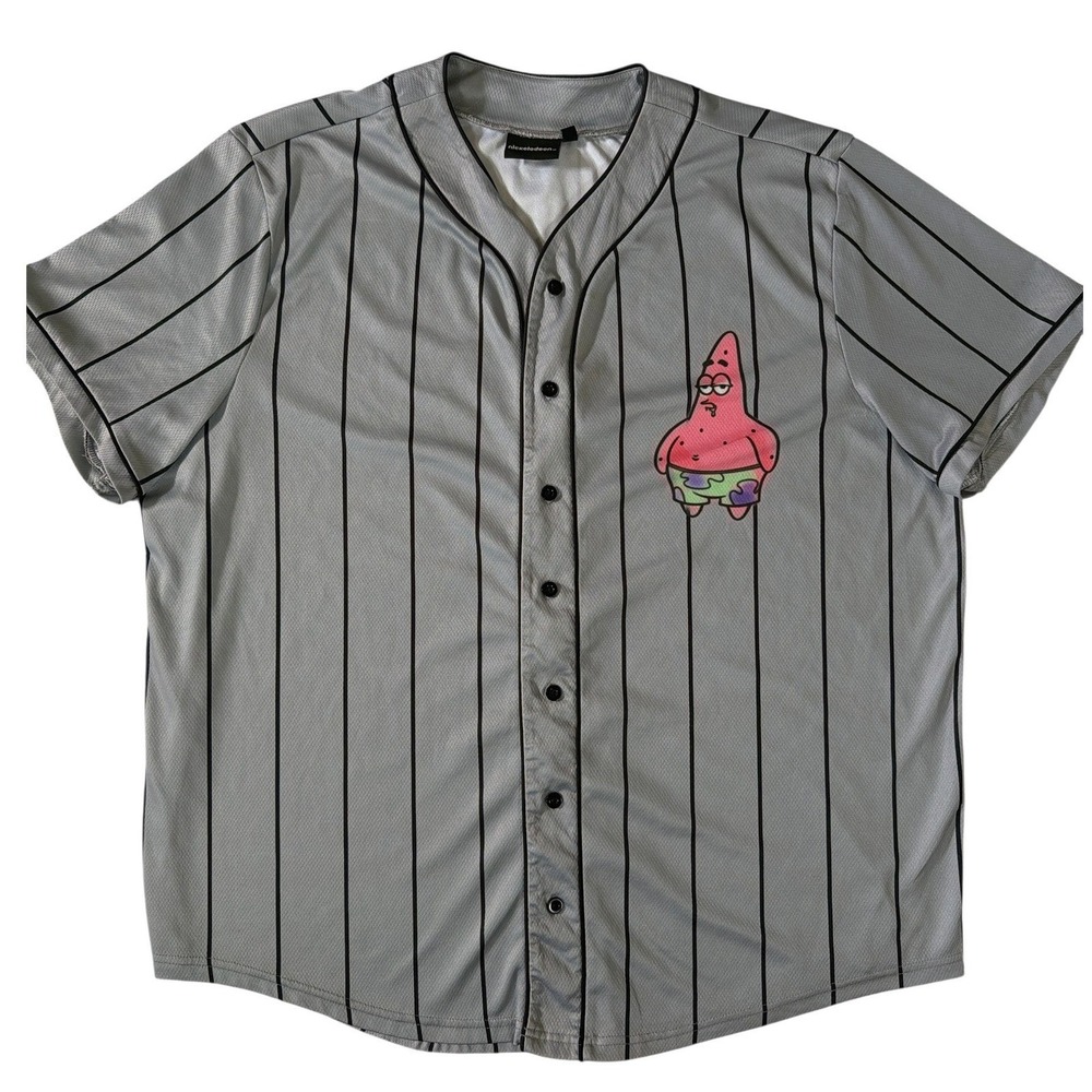Spongebob Patrick‎ Star Baseball Jersey Mens XL Gray Pinstripe Nickelodeon